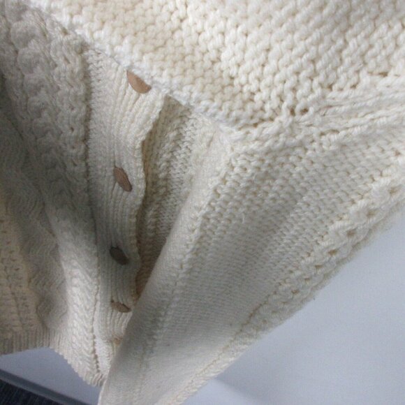 Handknit Sweater Women's Button Up Grandma Cable Knit Cardigan Ivory Wool L 820 - Picture 6 of 11